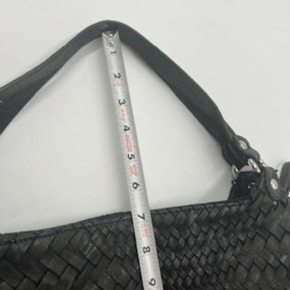 Enzo Poli Black Woven Leather Hobo Shoulder Bag‎ Silver Hardware Medium - Picture 15 of 16